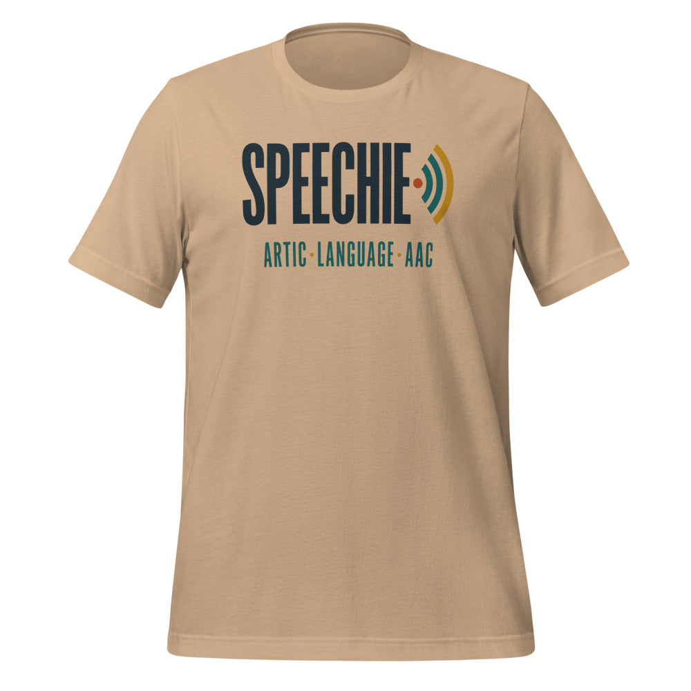 Speechie Wordmark speech therapy tee — Tan, front