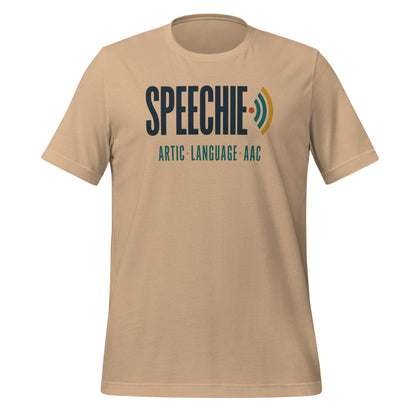Speechie Wordmark speech therapy tee — Tan, front