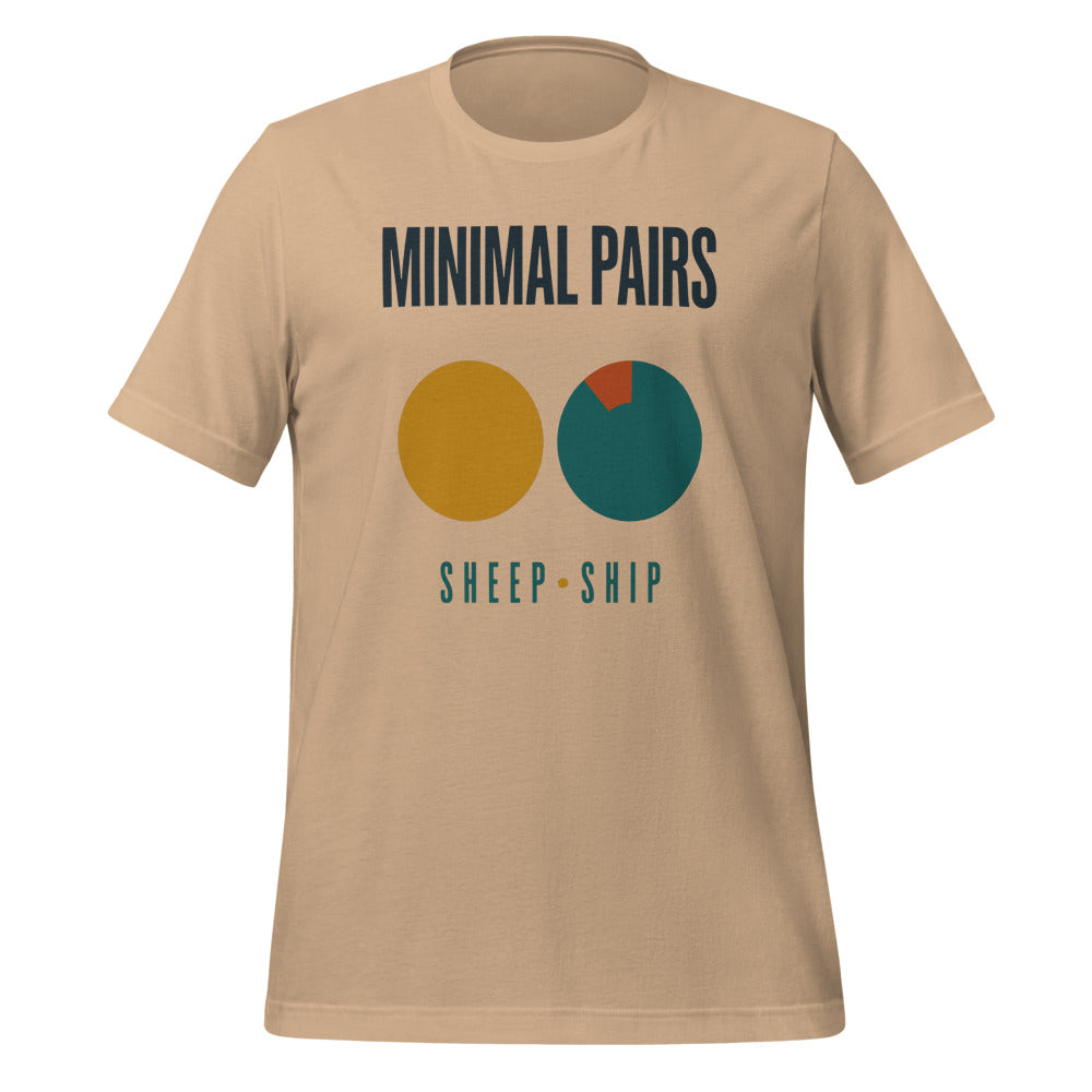 Minimal Pairs speech therapy tee — Tan, front