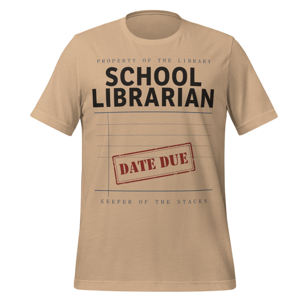Property of the School Library card catalog school librarian tee — Tan, front