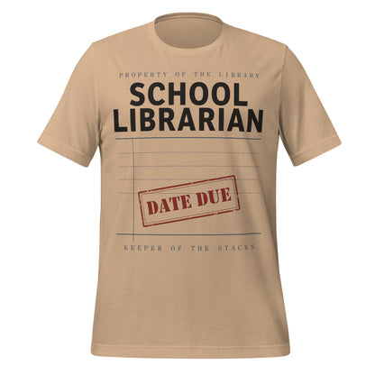 Property of the School Library card catalog school librarian tee — Tan, front