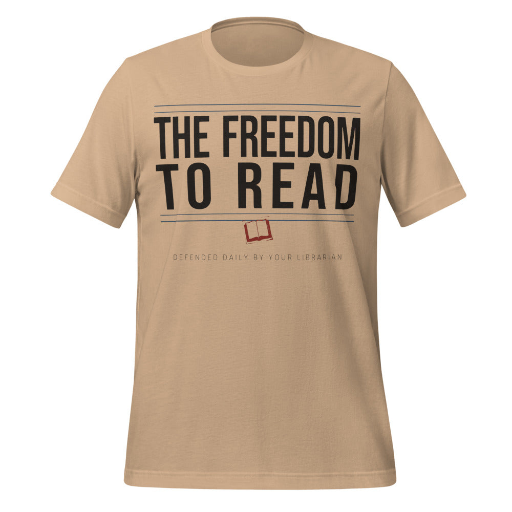The Freedom to Read school librarian tee — Tan, front
