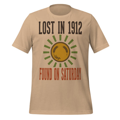 Lost in 1912 Found on Saturday retro metal detecting tee — Tan, front