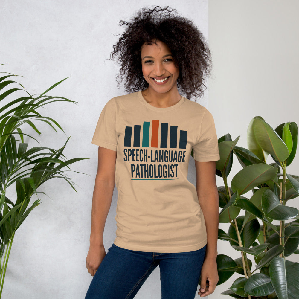 Mid-Century Clinic speech therapy tee — Tan, on model