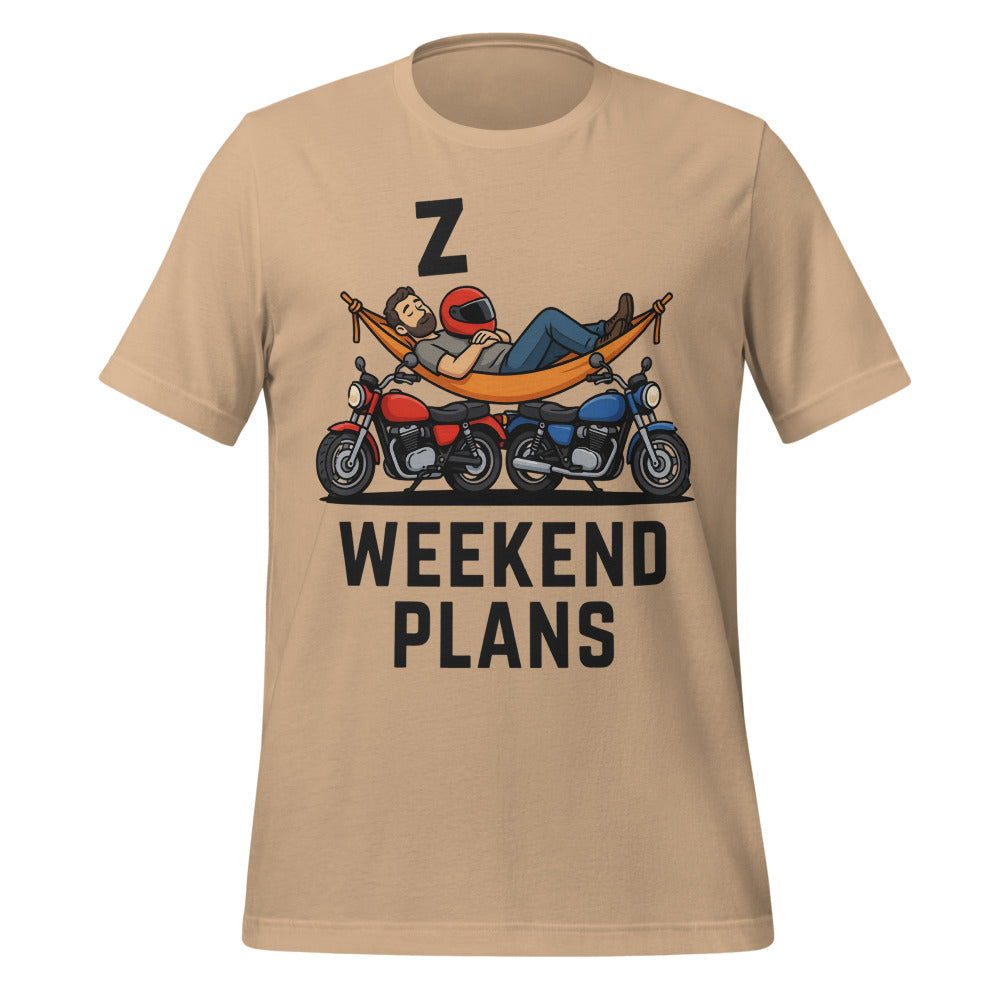 Weekend Plans funny motorcycle dad tee — Tan, front