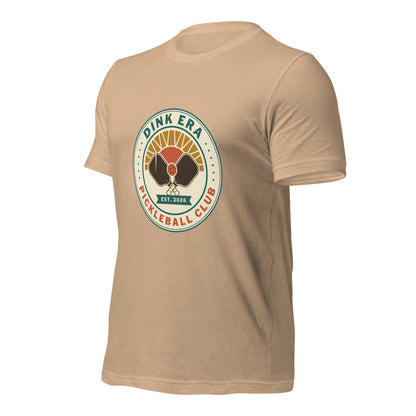 Dink Era Pickleball Club retro tee — Tan, front-right