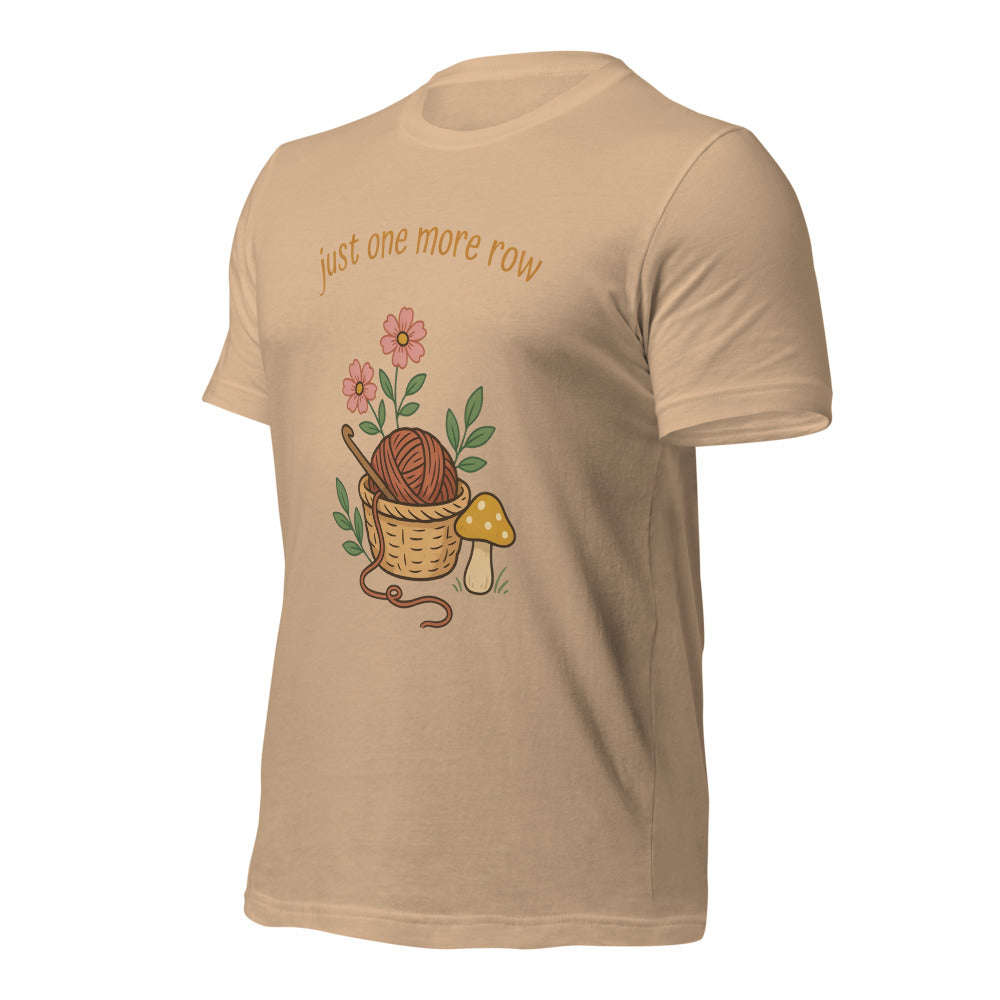 Just One More Row crochet cottagecore tee — Tan, front-right