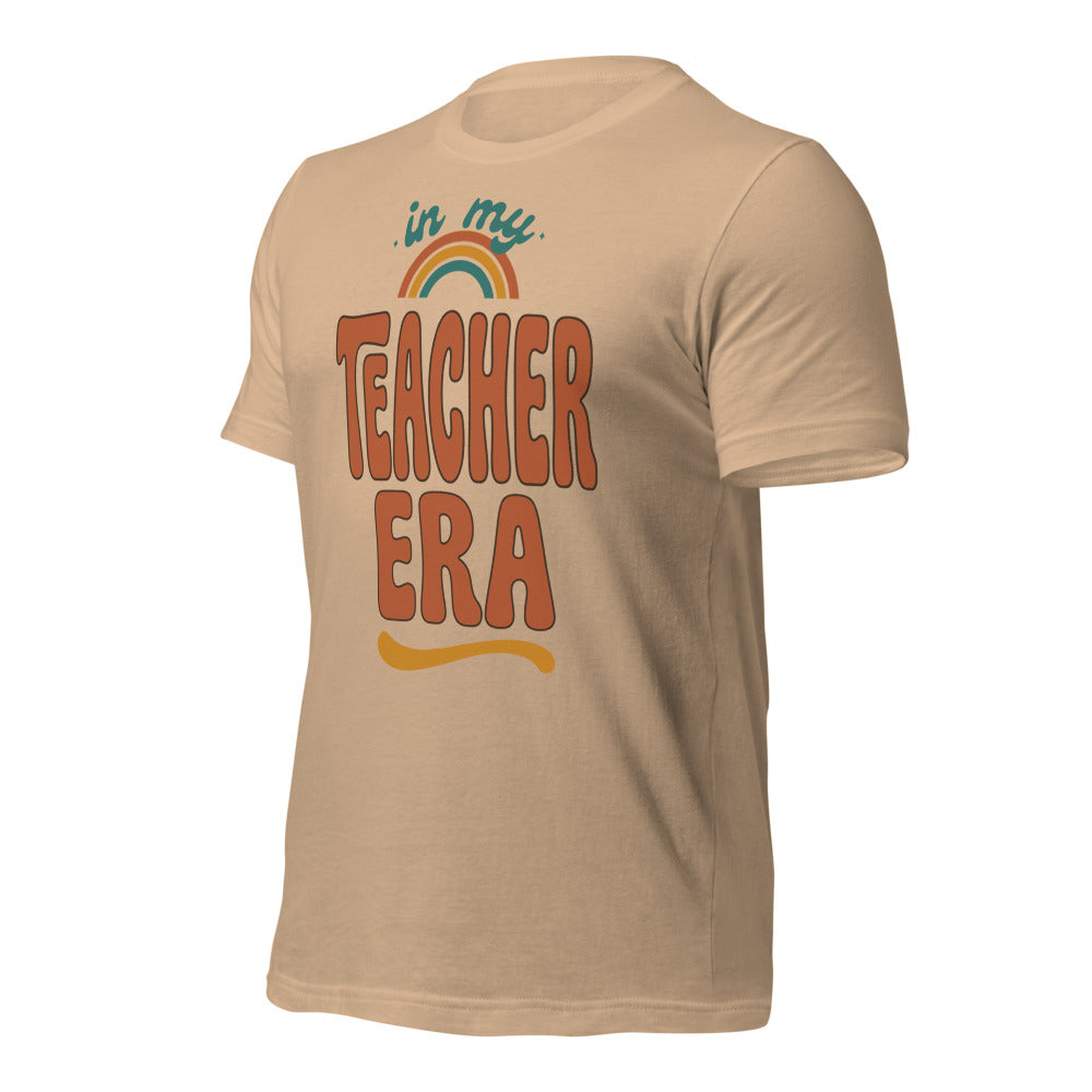 In My Teacher Era retro groovy teacher tee — Tan, front right