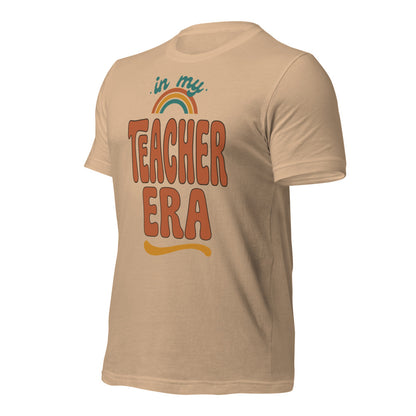 In My Teacher Era retro groovy teacher tee — Tan, front right