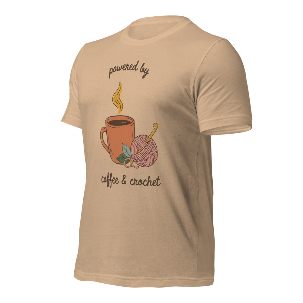 Powered by Coffee and Crochet cottagecore crochet tee — Tan, front right