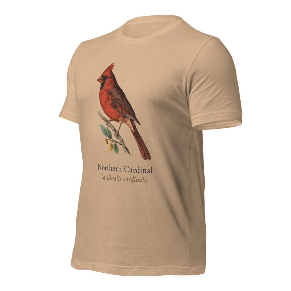 Northern Cardinal vintage field-guide tee — Tan, front-right