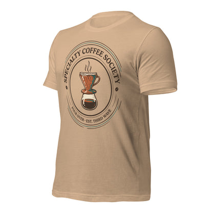 Specialty Coffee Society specialty coffee tee — Tan, front-right