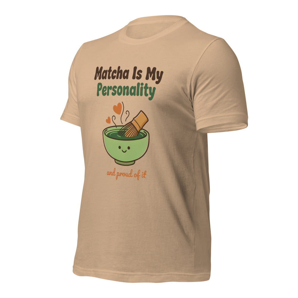 Matcha Is My Personality retro matcha tee — Tan, front-right