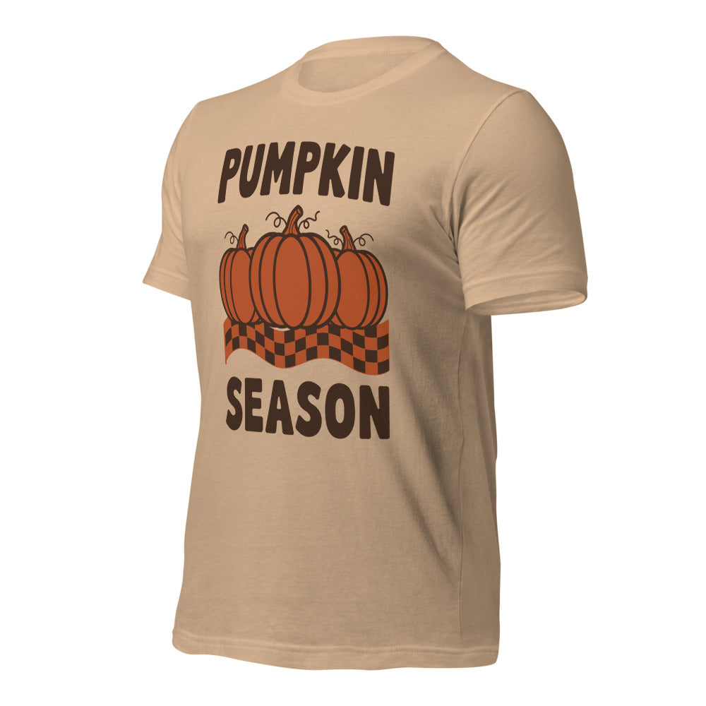 Pumpkin Season retro 70s fall t-shirt — Tan, front-right