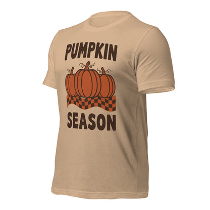 Pumpkin Season retro 70s fall t-shirt — Tan, front-right