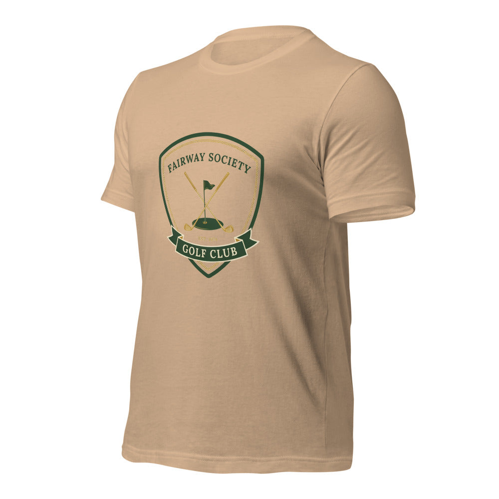 Fairway Society vintage golf club crest tee — Tan, front-right