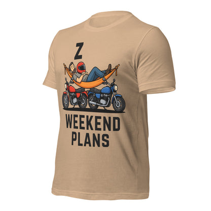Weekend Plans funny motorcycle dad tee — Tan, front-right