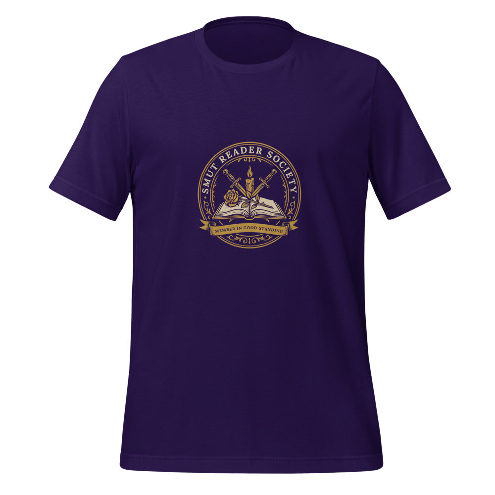 Smut Reader Society book lover dark academia tee — Team Purple, front