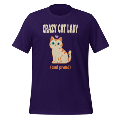 Crazy Cat Lady and Proud retro Y2K tee — Team Purple, front