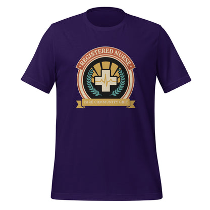 Registered Nurse vintage healthcare emblem badge tee — Team Purple, front