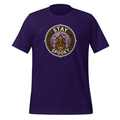 Stay Spooky retro Halloween vintage badge tee — Team Purple, front