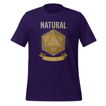 Natural 20 critical hit d20 tabletop RPG tee — Team Purple, front
