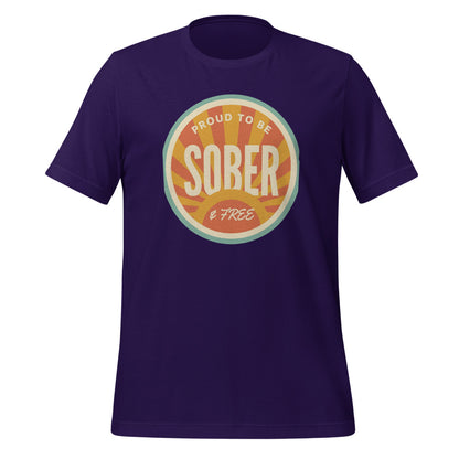 Sober & Proud retro sunburst tee — Team Purple, front
