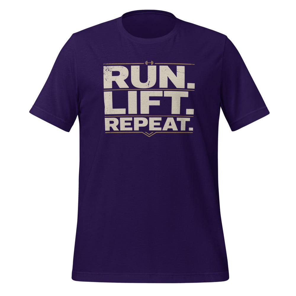Run Lift Repeat vintage athletic tee — Team Purple, front