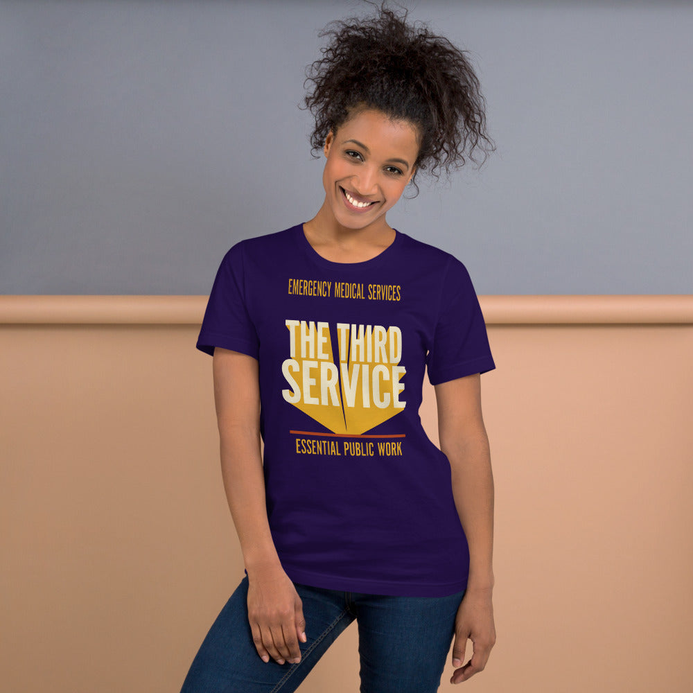 The Third Service EMS t-shirt — Team Purple, on model
