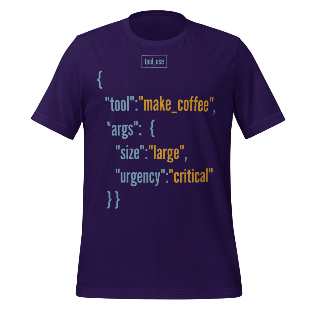 Tool Call Make Coffee AI engineer tee — Team Purple, front