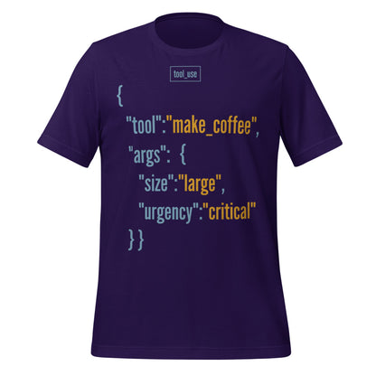 Tool Call Make Coffee AI engineer tee — Team Purple, front