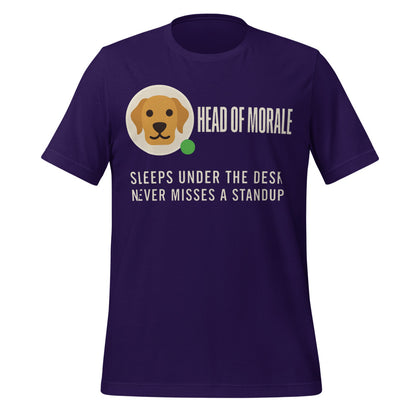 Head of Morale dog profile card unisex t-shirt — Team Purple, front