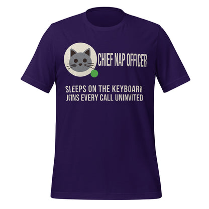 Chief Nap Officer cat profile card unisex t-shirt — Team Purple, front
