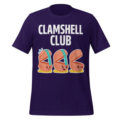 Clamshell Club funny physical therapy tee — Team Purple, front