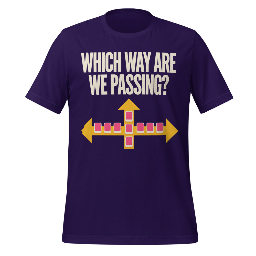 Which Way Are We Passing funny mahjong tee — Team Purple, front