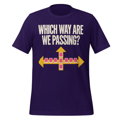 Which Way Are We Passing funny mahjong tee — Team Purple, front