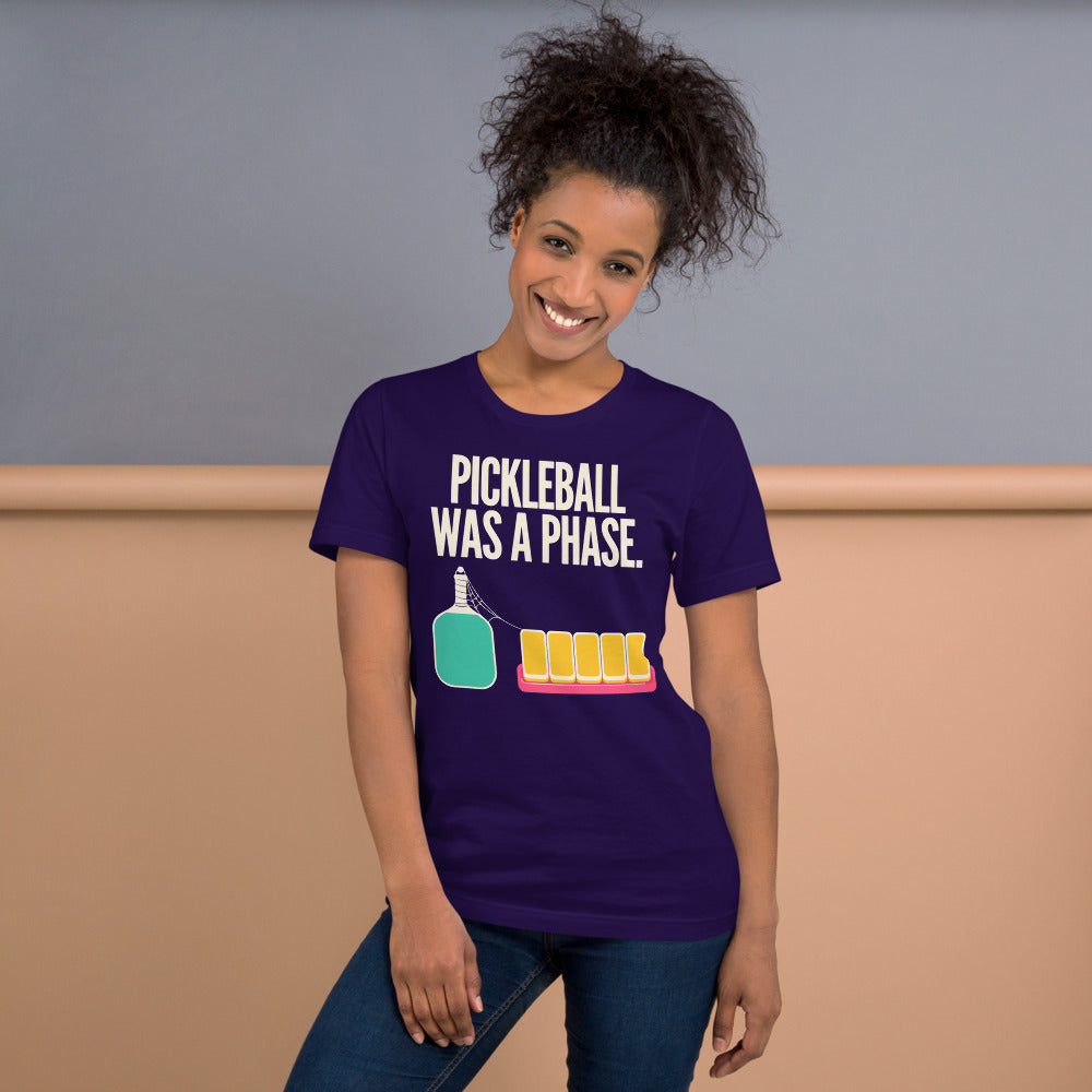 Pickleball Was A Phase funny mahjong tee — Team Purple, on model