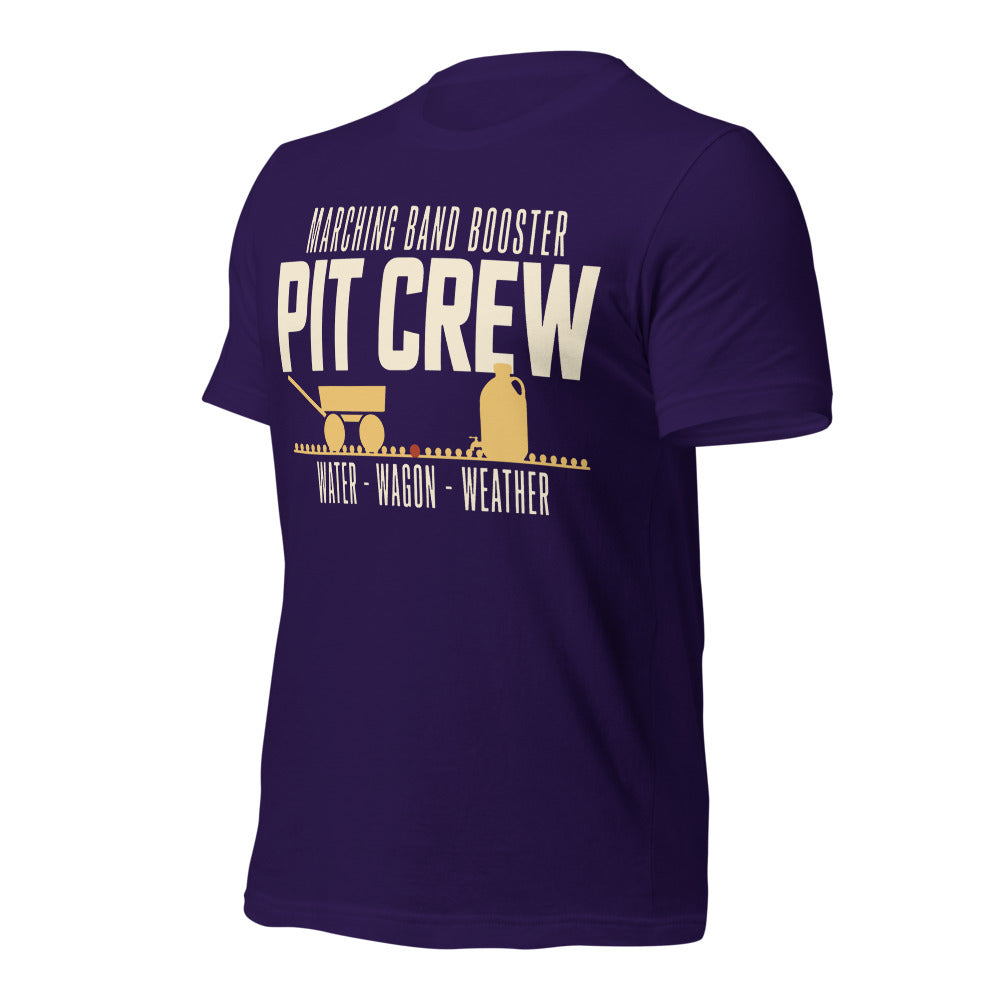 Pit Crew marching band booster t-shirt — Team Purple, front-right