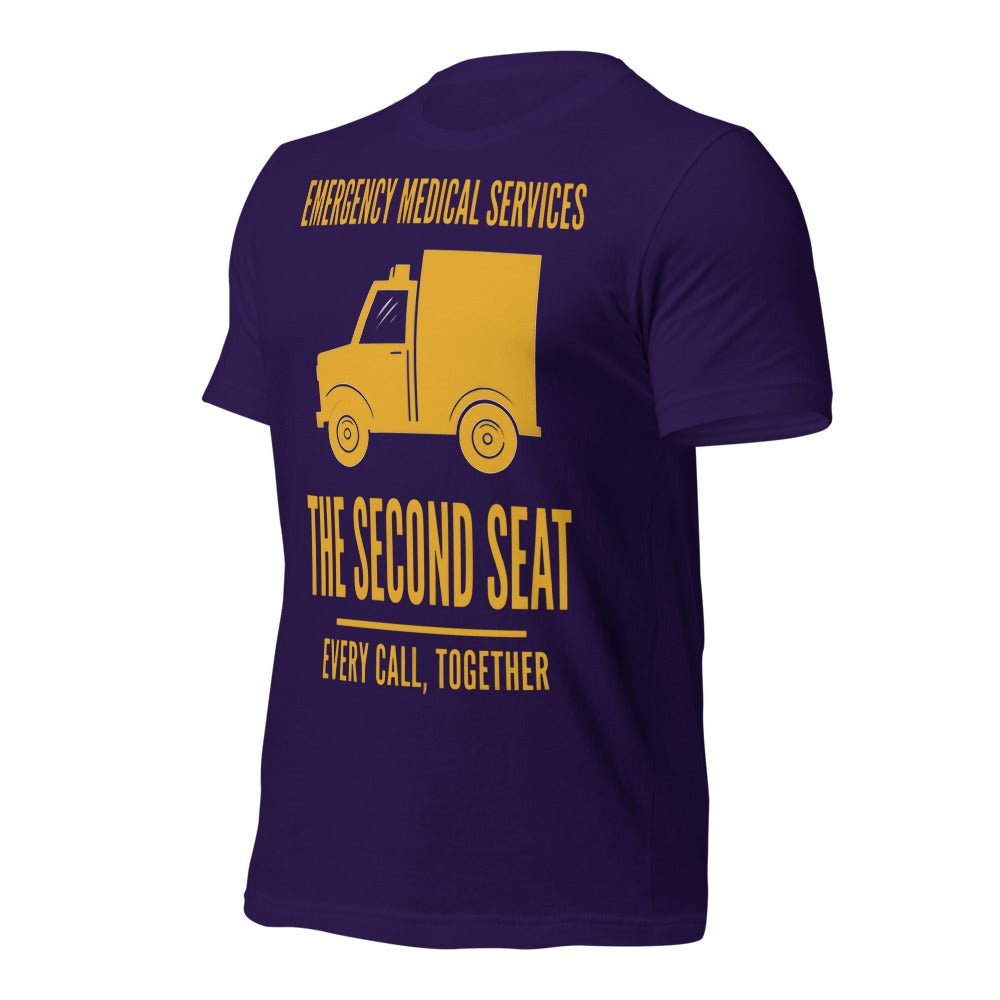 The Second Seat EMS paramedic tee — Team Purple, front-right