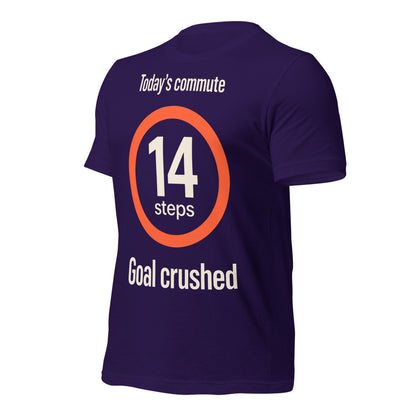 Today's Commute 14 Steps work from home unisex t-shirt — Team Purple, front-right