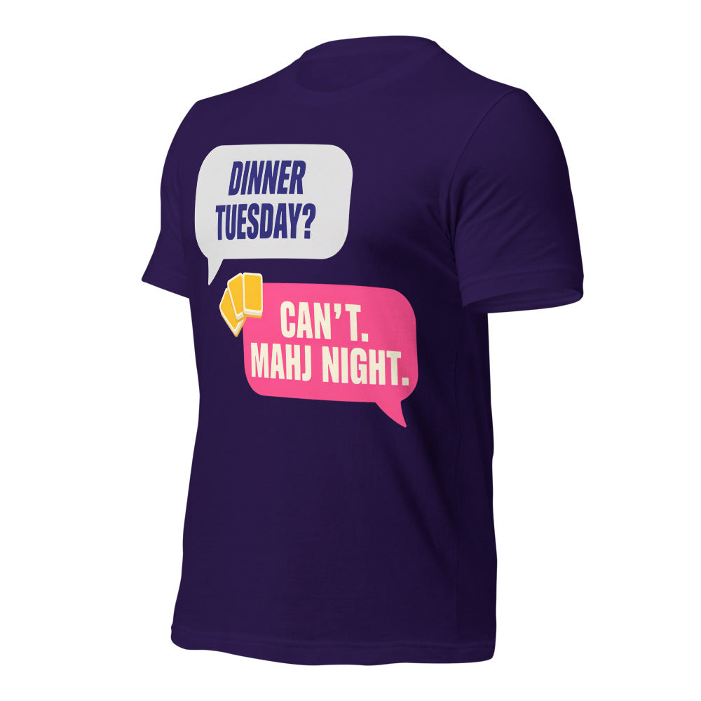 Mahj Night funny mahjong tee — Team Purple, front-right