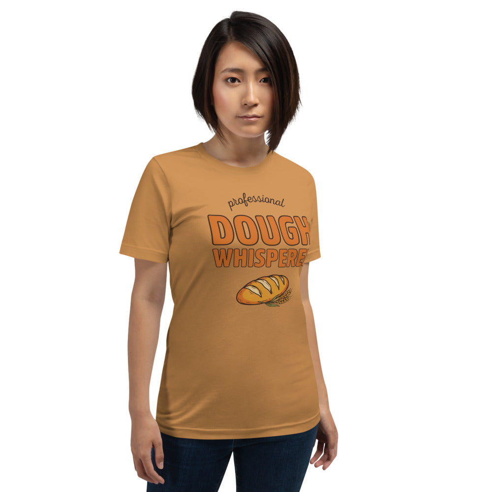 Professional Dough Whisperer funny baker tee — Toast, on model