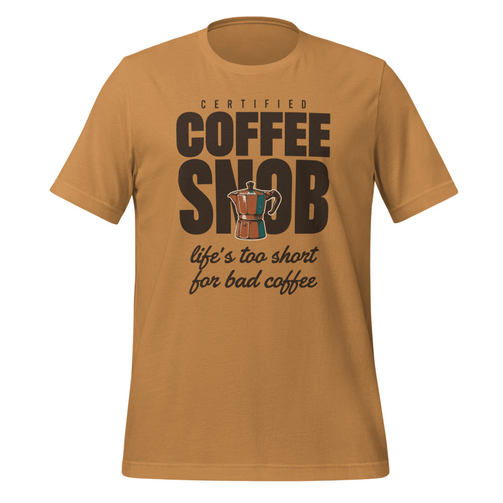 Certified Coffee Snob coffee tee — Toast, front