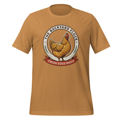 Backyard Flock heritage chicken keeper tee — Toast, front