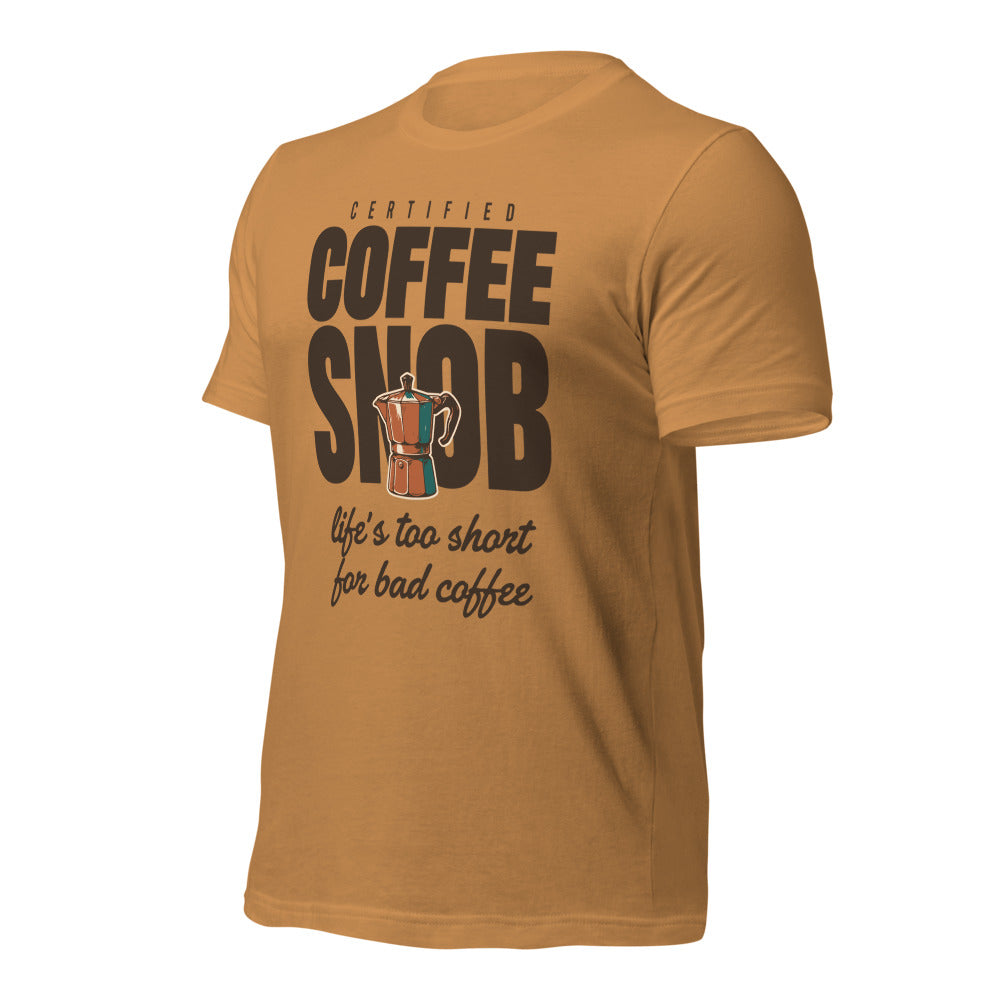Certified Coffee Snob coffee tee — Toast, front-right