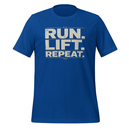 Run Lift Repeat vintage athletic tee — True Royal, front