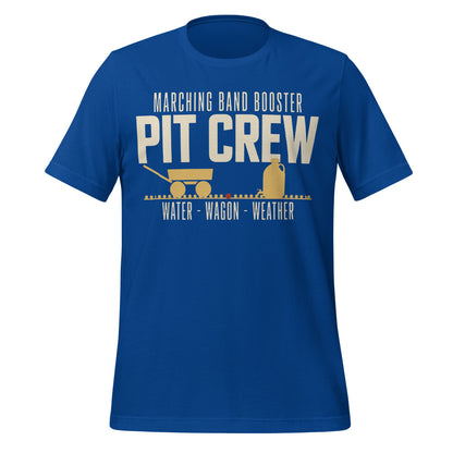 Pit Crew marching band booster t-shirt — True Royal, front