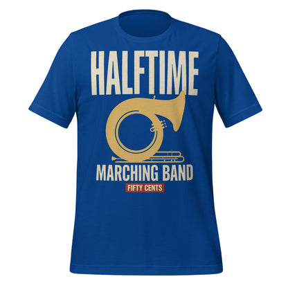 Official Halftime vintage marching band t-shirt — True Royal, front
