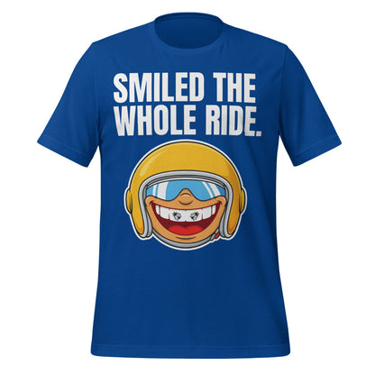 Smiled The Whole Ride funny motorcycle tee — True Royal, front