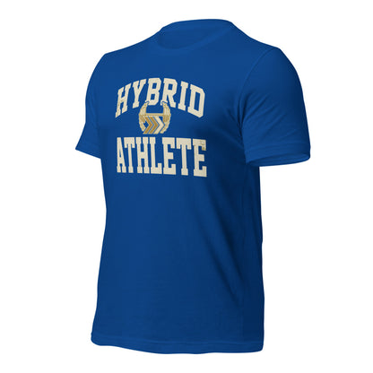 Hybrid Athlete vintage varsity tee — True Royal, front-right